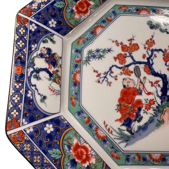 Japanese Cherry Blossom Vintage Porcelain Plate Octagonal 1930 Hand Painted - Picture 5 of 15